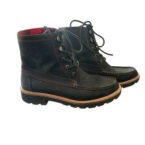 Sperry Women's Original Lug Boot Black Suede Plaid Lining Size 6.5 STS83839